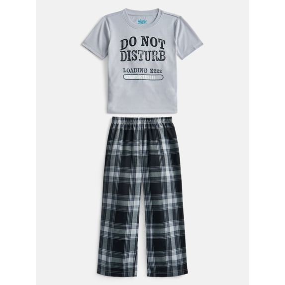 Wonder Nation Boys Short Sleeve Graphic Tee and Woven Wide Leg Pants Sleep Set, 2-Piece, Sizes 4-18