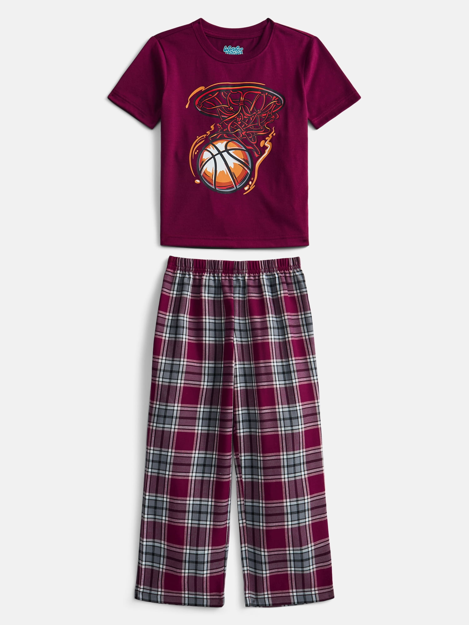 Wonder Nation Boys Short Sleeve Graphic Tee and Woven Wide Leg Pants Sleep Set, 2-Piece, Sizes 4-18