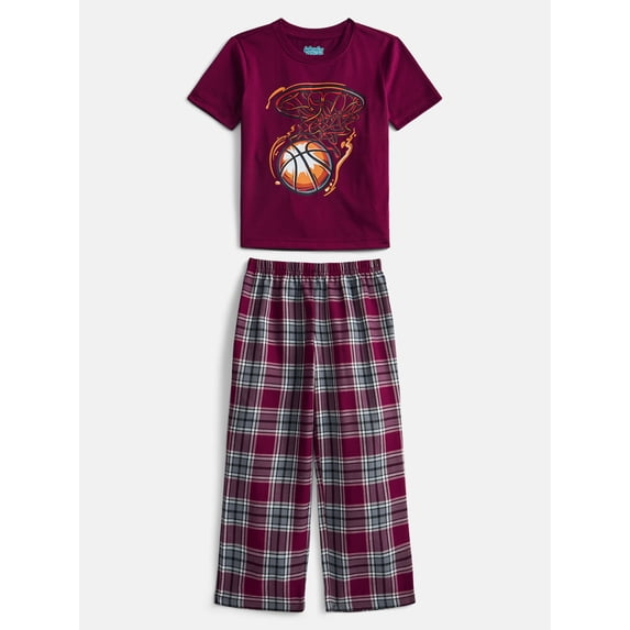 Wonder Nation Boys Short Sleeve Graphic Tee and Woven Wide Leg Pants Sleep Set, 2-Piece, Sizes 4-18