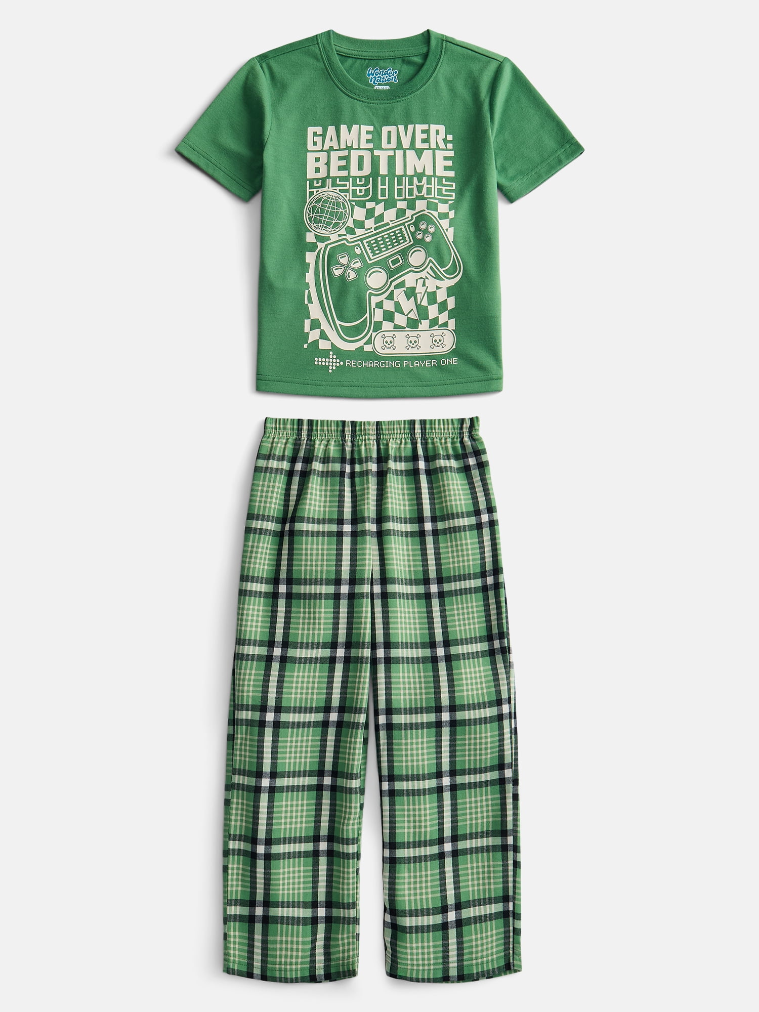 Wonder Nation Boys Short Sleeve Graphic Tee and Woven Wide Leg Pants Sleep Set, 2-Piece, Sizes 4-18