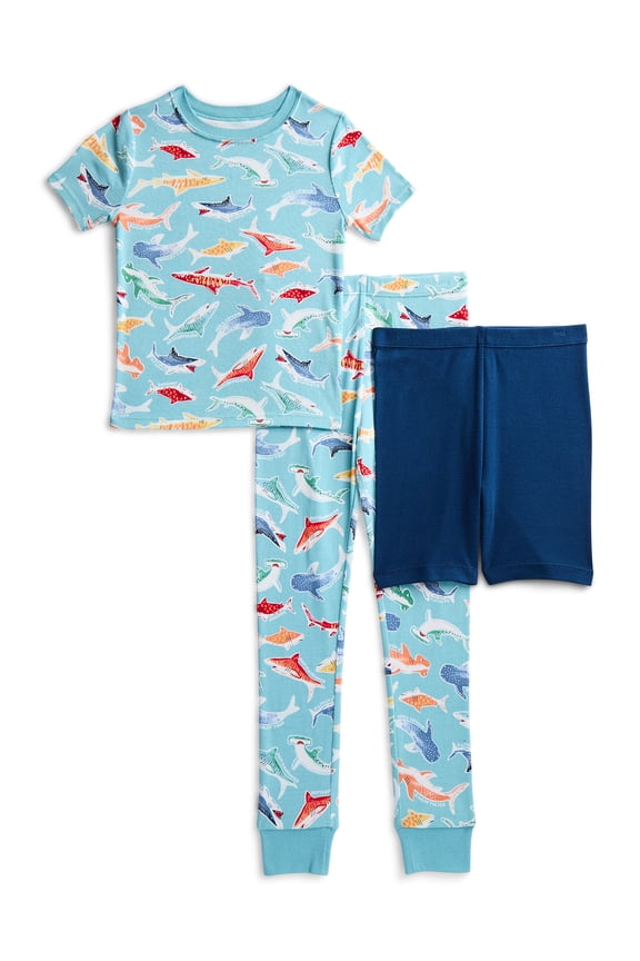 Boys Short Sleeve Top, Pants and Shorts Pajama Sleep Set, 3-Piece, Sizes 4-10