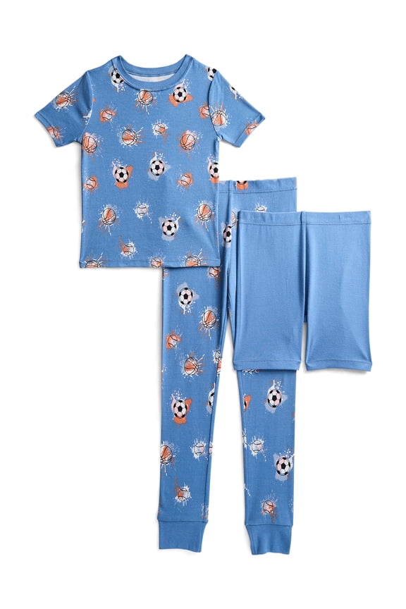 Boys Short Sleeve Top, Pants and Shorts Pajama Sleep Set, 3-Piece, Sizes 4-10