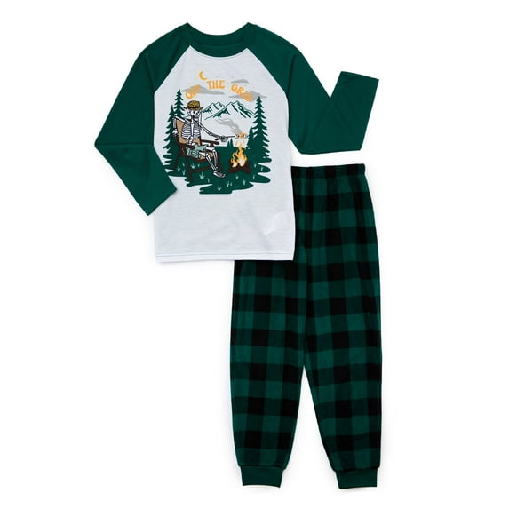 Wonder Nation Boys Skeleton Long Sleeve Top and Pants, 2-Piece Sleep Set, Sizes 4-18 & Husky