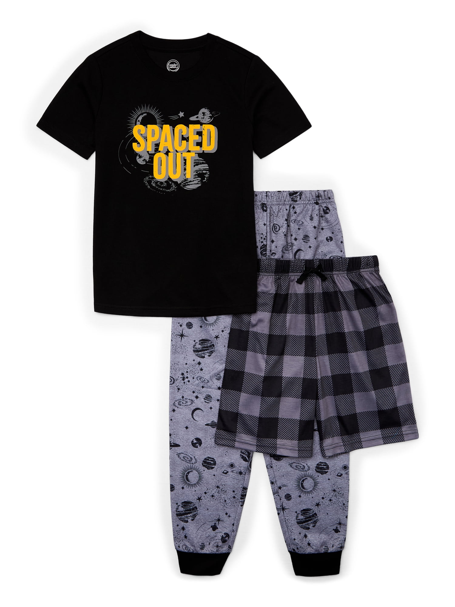 Wonder Nation Boys Short Sleeve Tee and Pants Pajama Set, 3-Piece