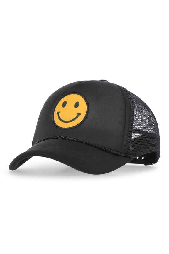 Boys Smiley Patch Hat, One Size Fits Most, Black