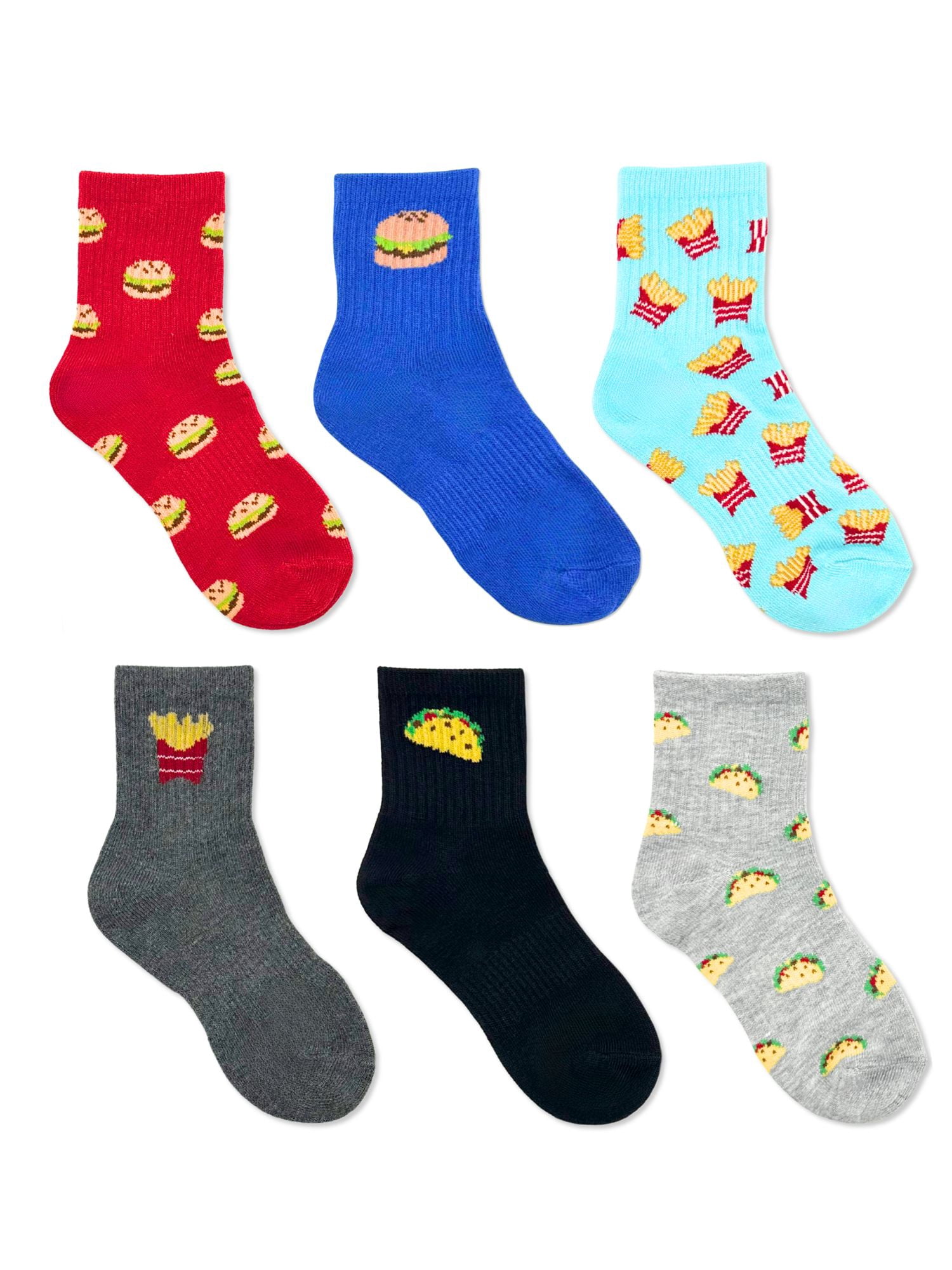 Wonder Nation Boys Snack Food Mid-Crew Socks, 6-Pack, Sizes S-L