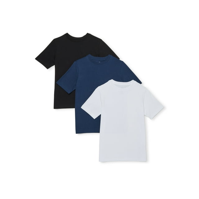 Wonder Nation Boys Solid Crewneck Short Sleeve T-Shirt 3-Pack Sizes 4-18 & Husky