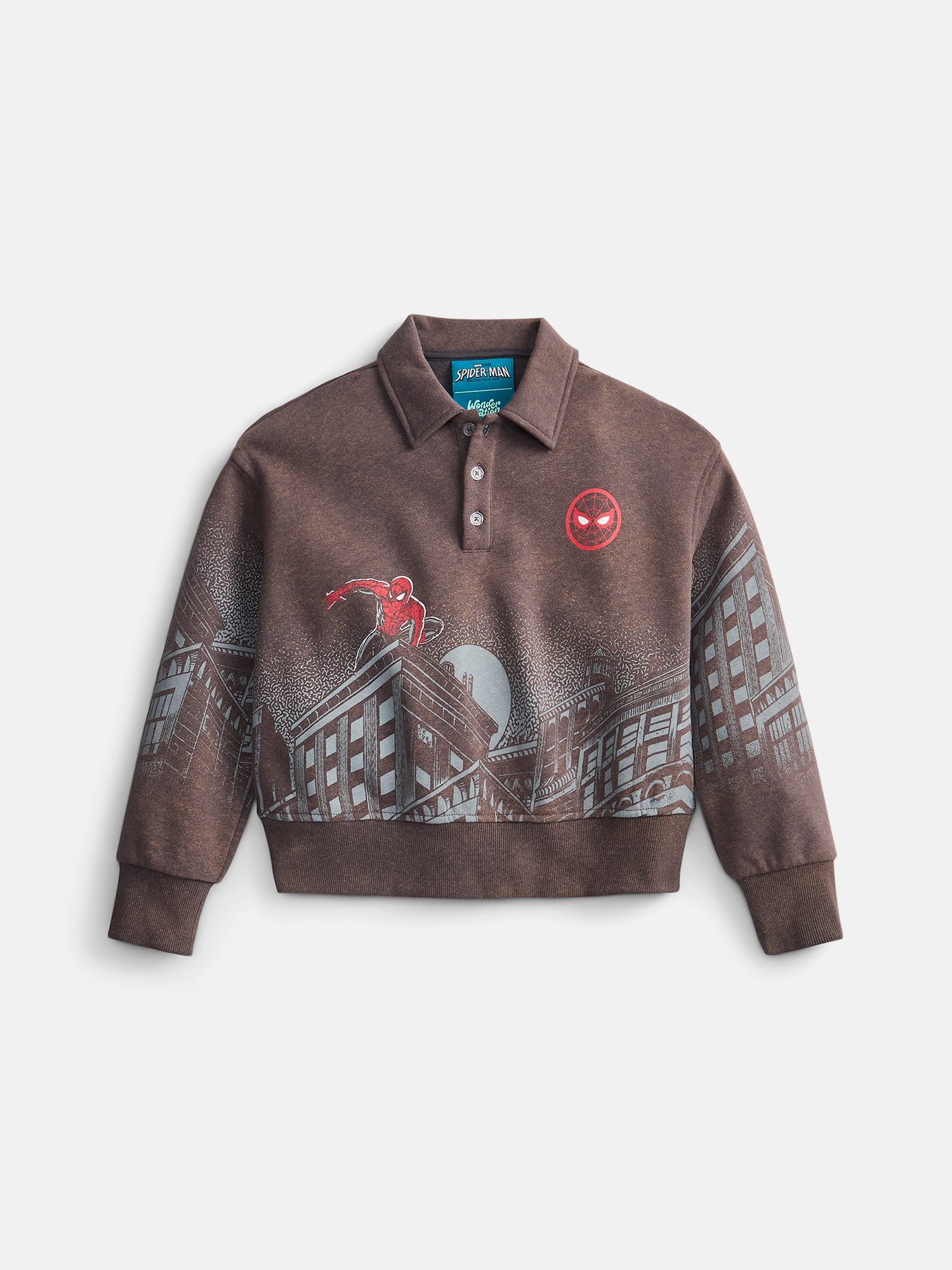 Boys' Spider-Man Graphic Polo Sweatshirt with Long Sleeves, Sizes 4-18