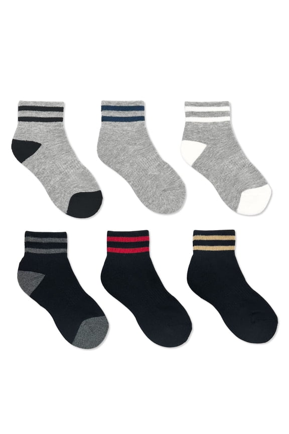 Boys Sport Ankle Socks, 6-Pack, Sizes S-L