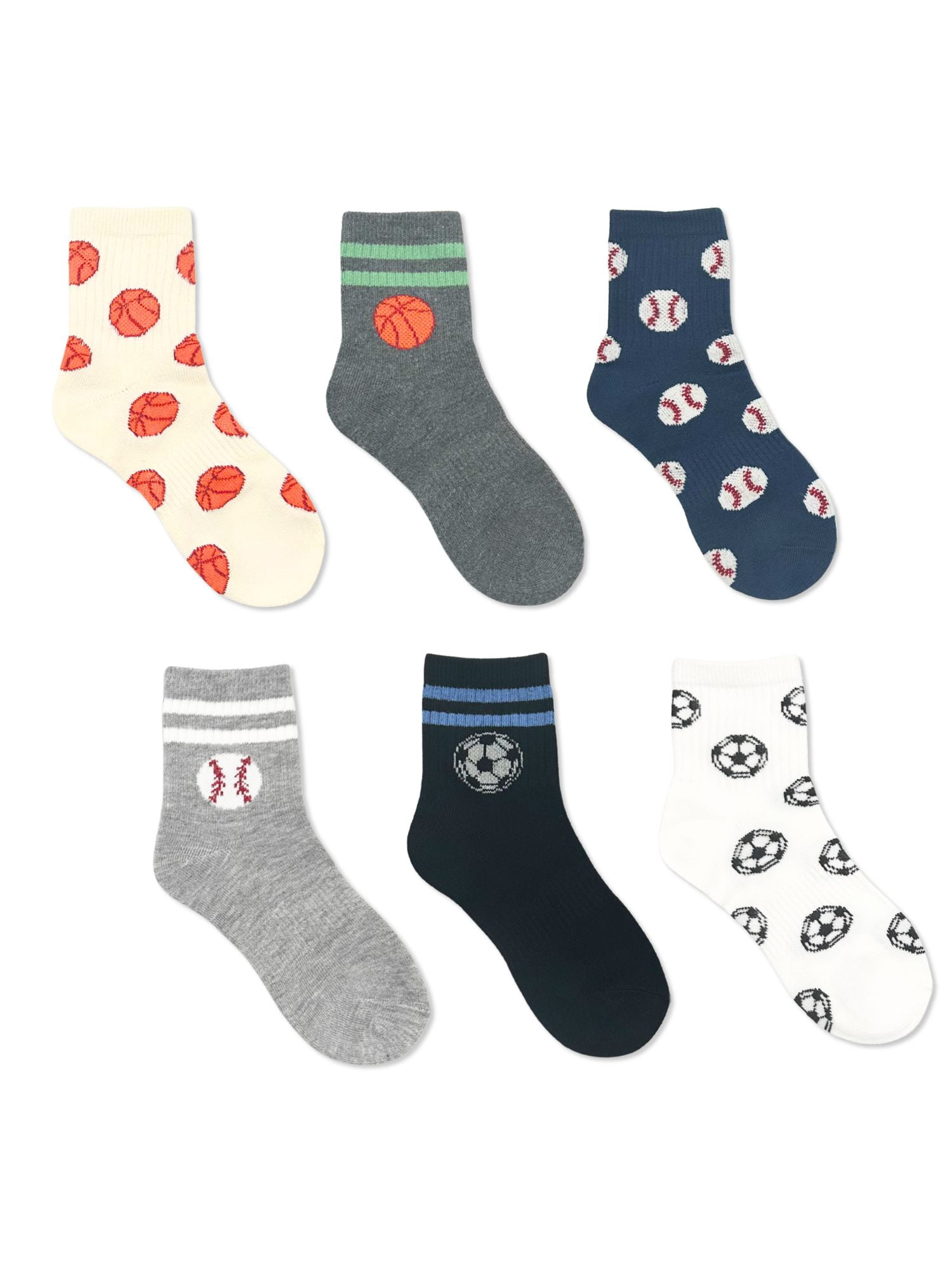 Wonder Nation Boys Sport Balls Mid-Crew Socks, 6-Pack, Sizes S-L