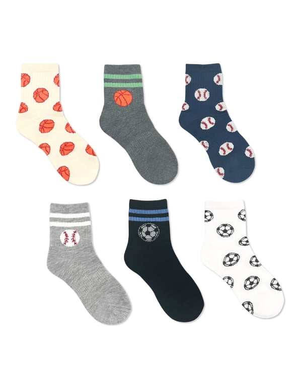 Boys Sport Balls Mid-Crew Socks, 6-Pack, Sizes S-L