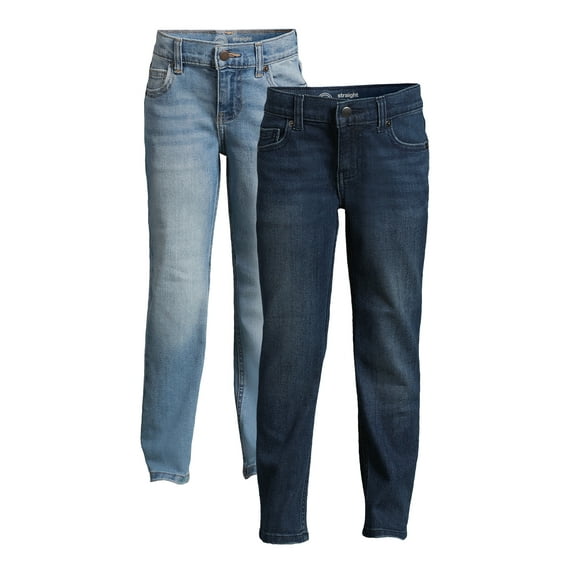 Wonder Nation Boys Straight Leg Stretch Denim Jeans, 2-Pack, Sizes 4-18 & Husky