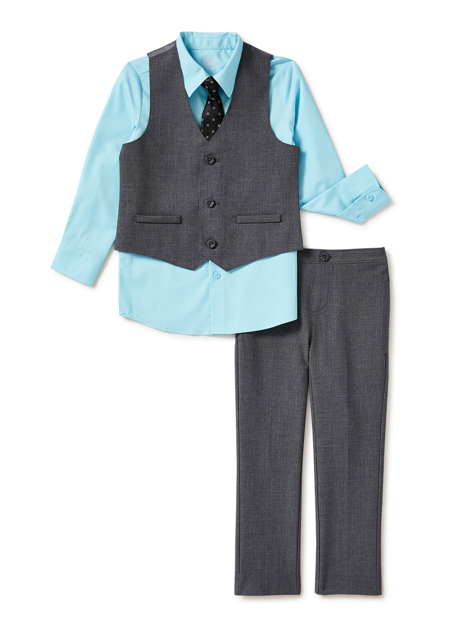 Wonder Nation Boys Suit Set with Vest, Dress Shirt, Tie & Pants, 4 ...