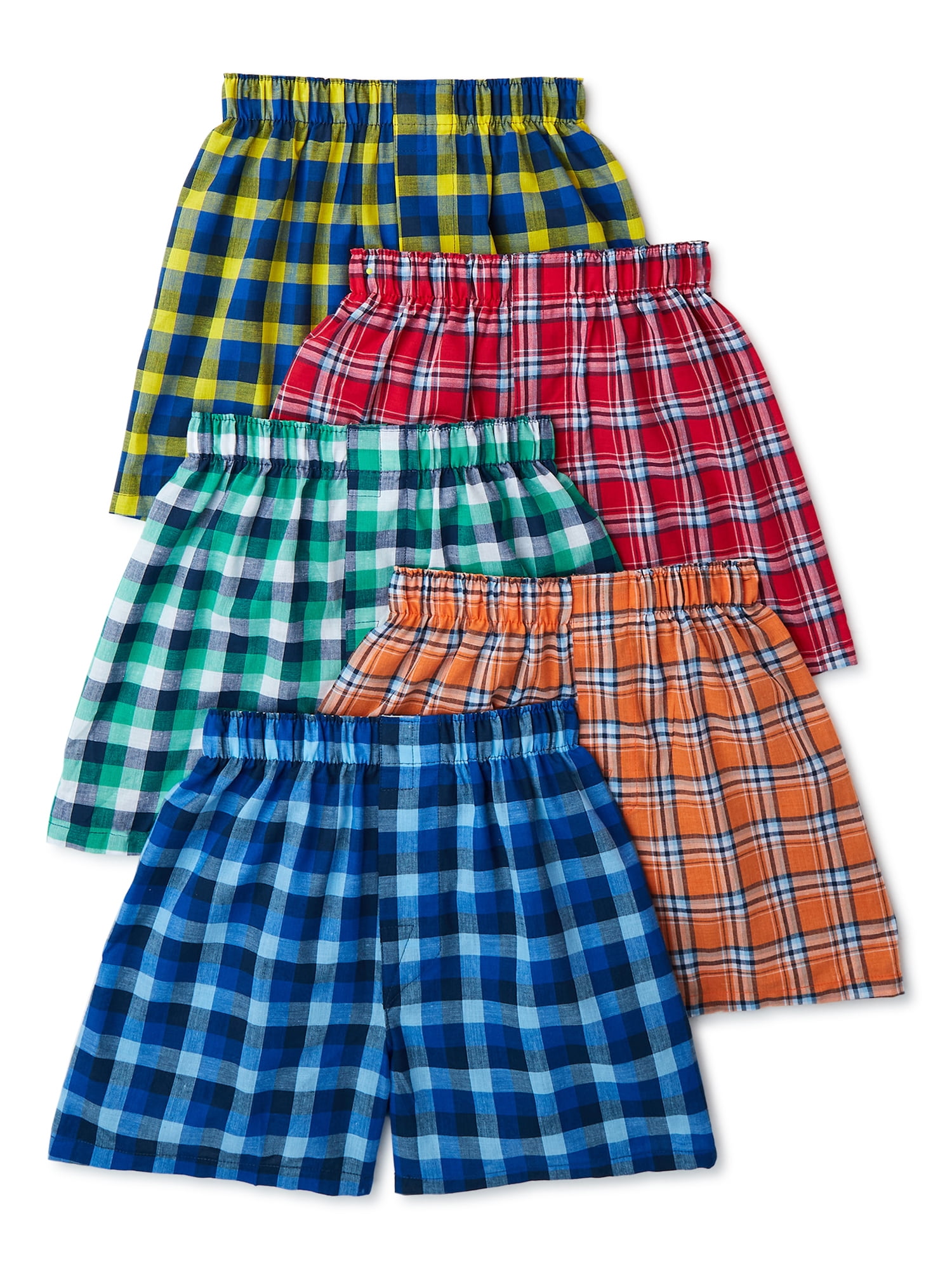 Boys Plaid Woven Boxers, 5-Pack, Sizes S-XL