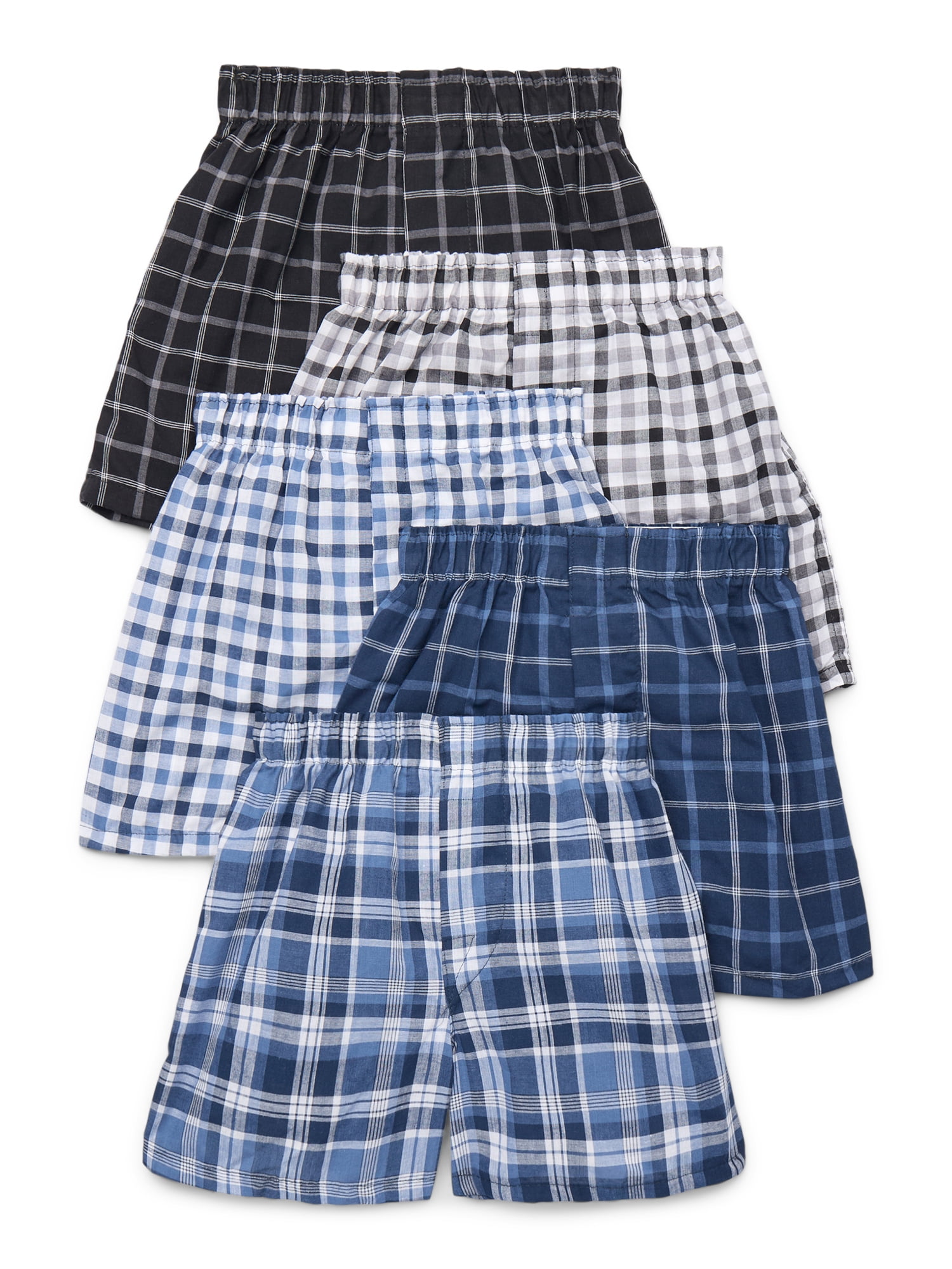 Wonder Nation Boys Plaid Woven Boxers, 5-Pack, Sizes S-XL