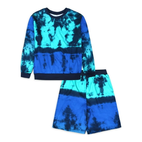 Wonder Nation Boys Tie-Dye Fleece Pajama Set Sizes 4-18, Multicolor, (2 Pack)