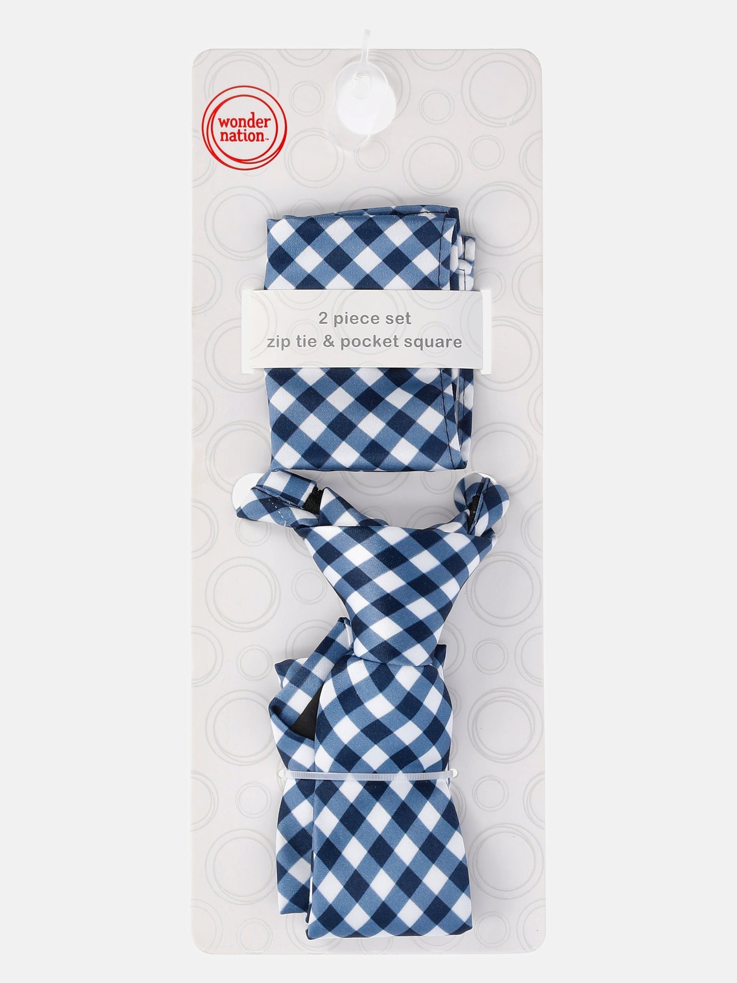 Wonder Nation Boys Tie and Pocket Square Set, Navy/White Check, 2-Piece, One Size