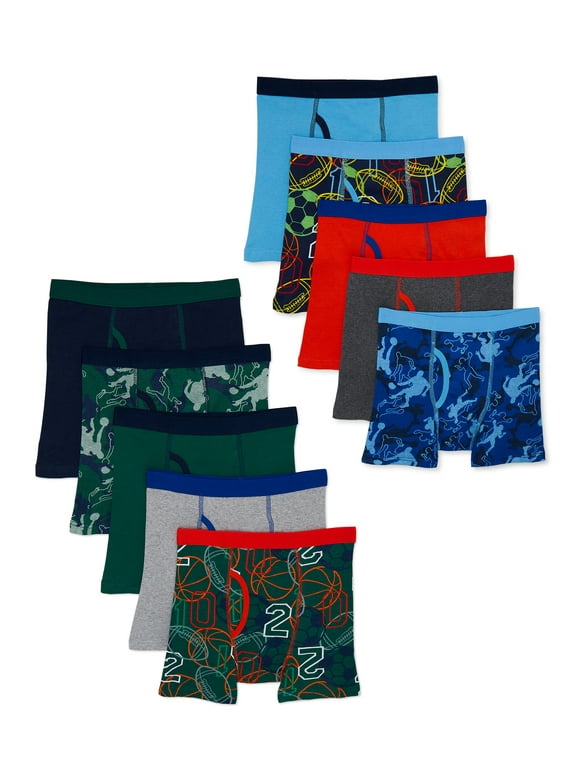 Boys Underwear Soft Cotton Boxer Briefs, 10-Pack, Sizes S-XXL & Husky