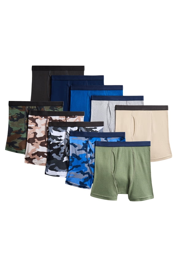 Boys Underwear Soft Cotton Boxer Briefs, 10-Pack, Sizes S-XXL & Husky
