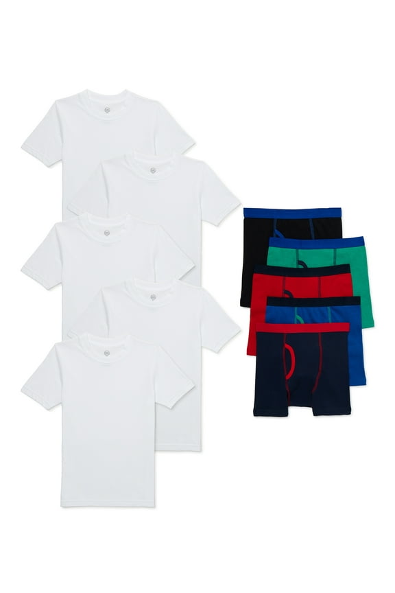 Boys Underwear and Undershirts, Crews and Boxer Briefs, 10-Pack, Sizes S-XL