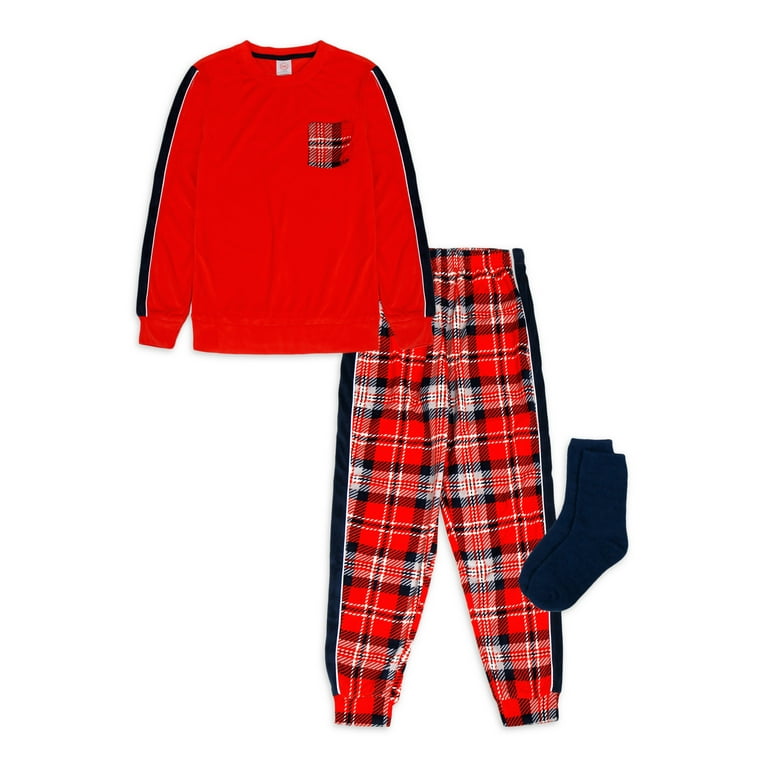 Wonder Nation Boys Velour Long Sleeve Shirt, Pant, and Sock Pajama