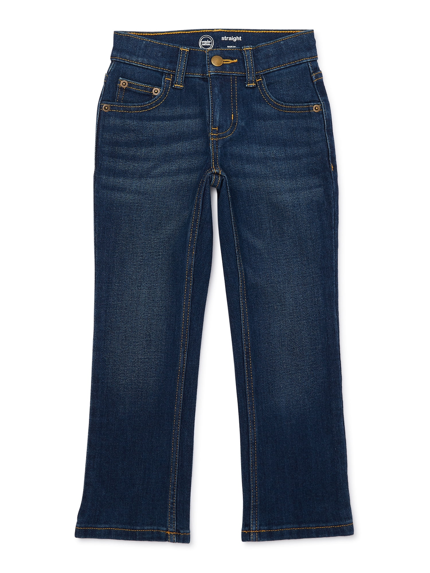 【WONDER WONDER】Washing Straight Pocket String Denim PT Wonder Nation Boys Vintage Straight Leg Denim Jeans, Sizes 4