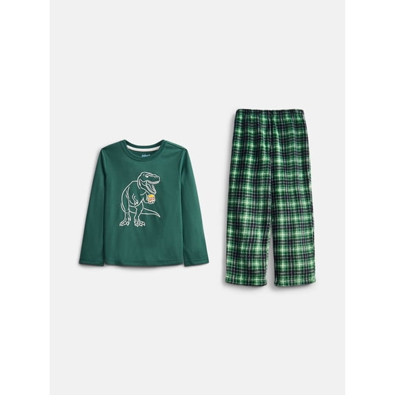 Wonder Nation Boys Long Sleeve Top and Fleece Pants Sleep Set, 2 Piece, Sizes 4-18