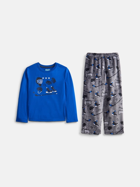 Boys Long Sleeve Top and Fleece Pants Sleep Set, 2 Piece, Sizes 4-18