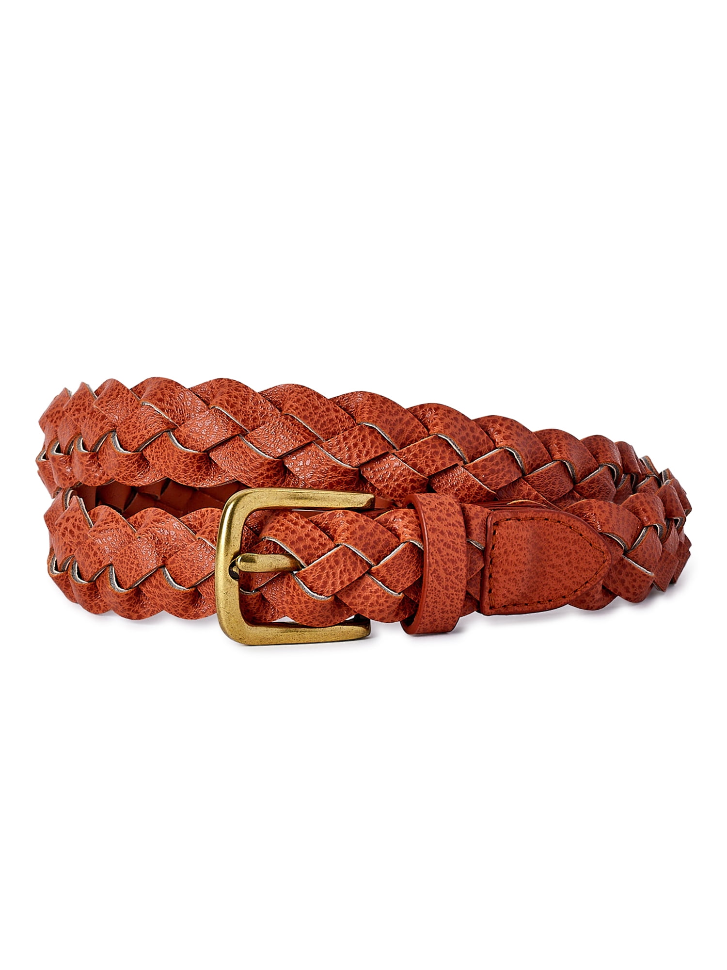 Wonder Nation Boys' Woven Belt, Gold Tone Brown, Sizes S-L