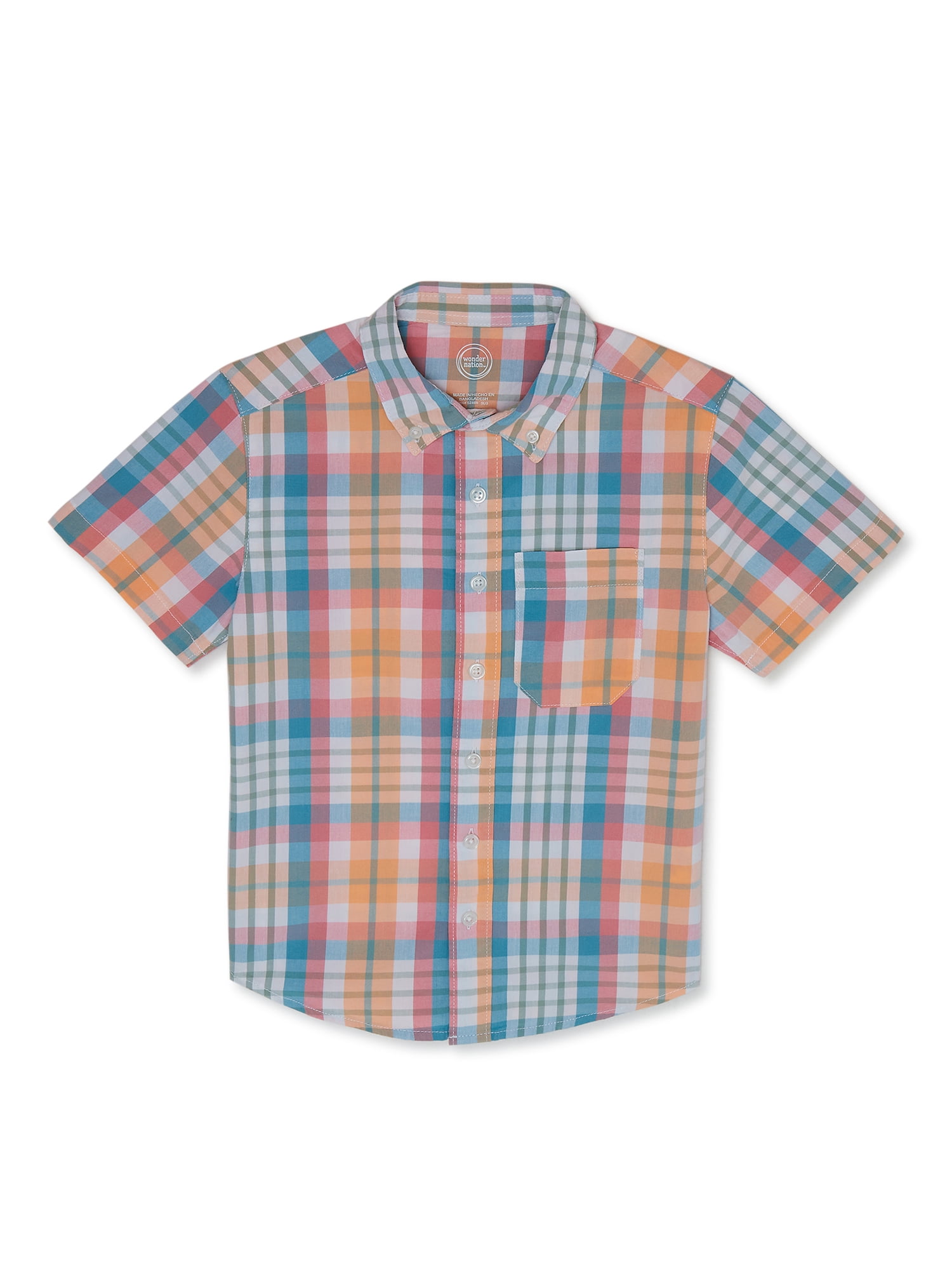 Wonder Nation Boys Woven Button Up T-Shirt with Short Sleeves, Sizes 4 ...