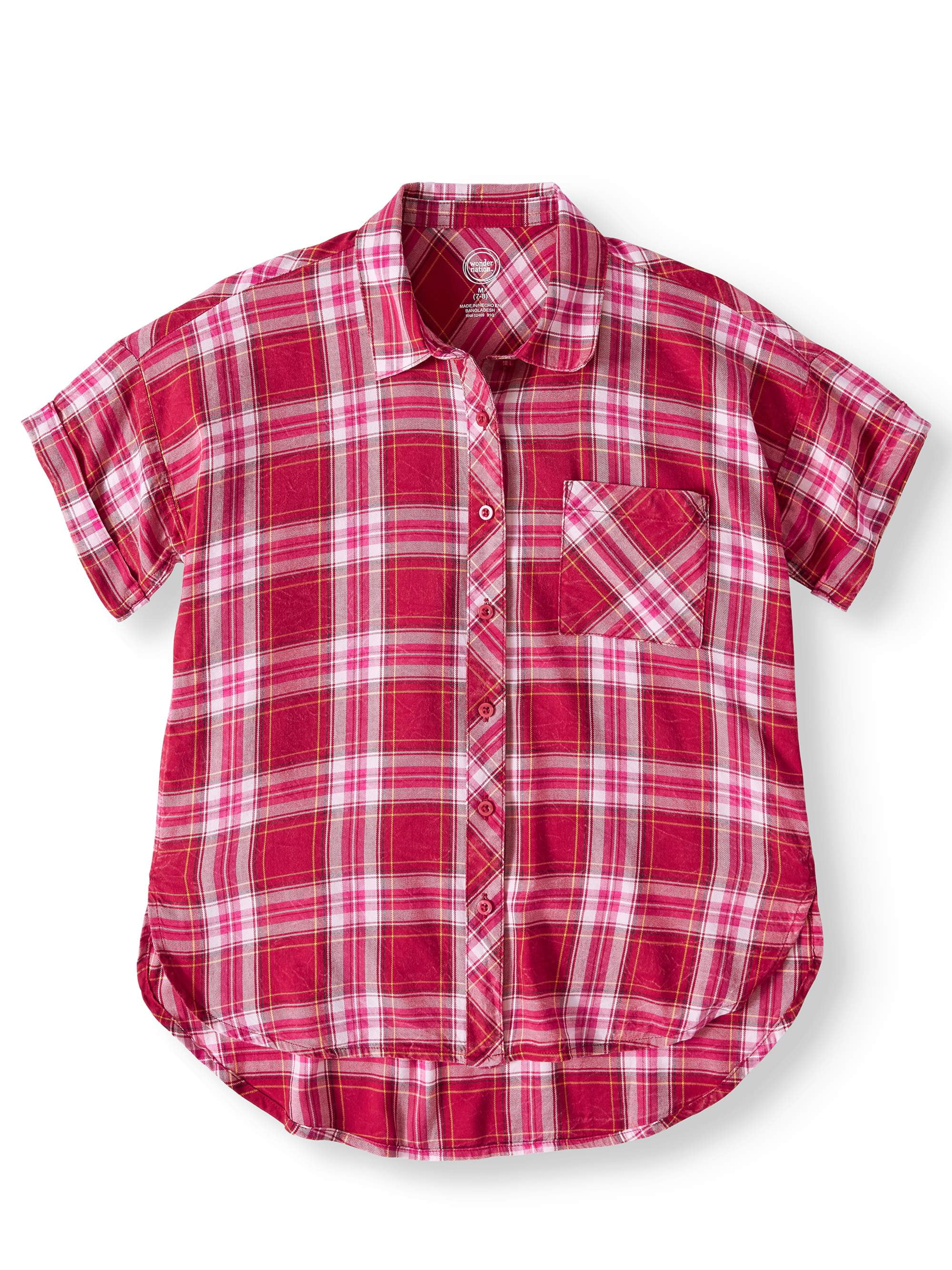 Wonder Nation Button Down Camp Shirt (Little Girls, Big Girls & Plus