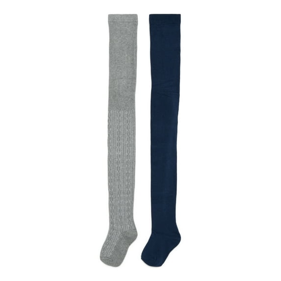 Wonder Nation Girls Cable Knit Tights, 2-Pack, Sizes S-L