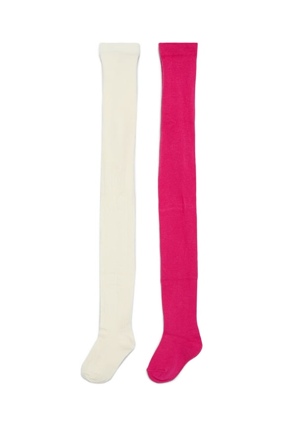 Girls Cable Ribbed Tights, 2-Pack, Sizes S-L