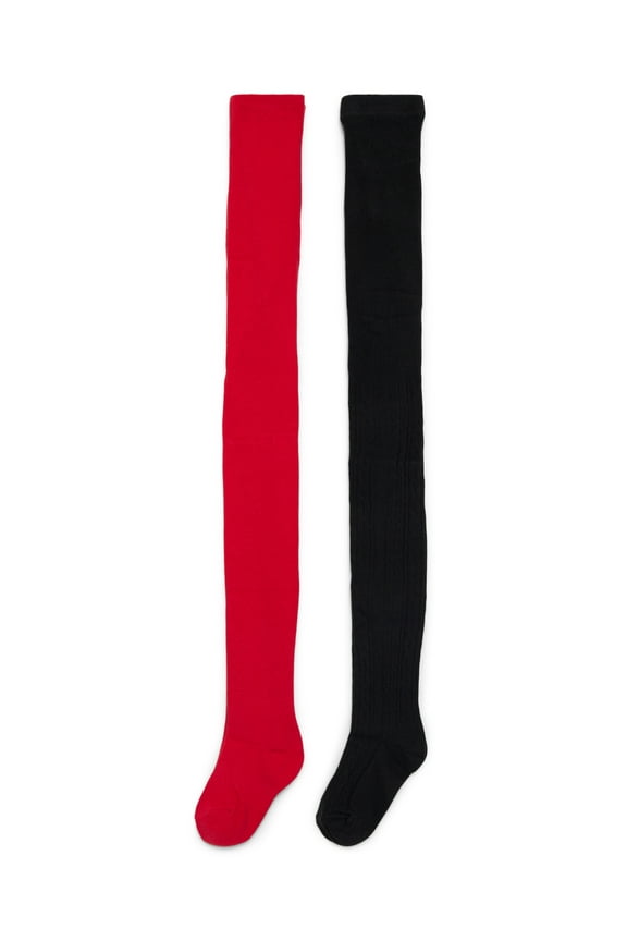 Girls Cable Ribbed Tights, 2-Pack, Sizes S-L