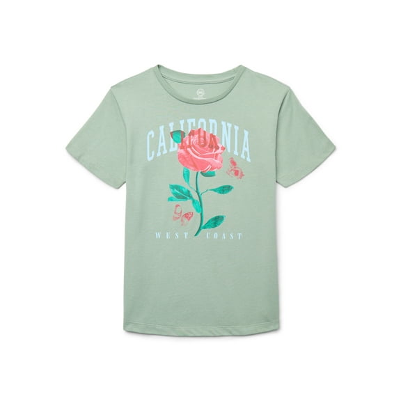 Wonder Nation Girls California Rose Graphic Tee, Sizes 4-18