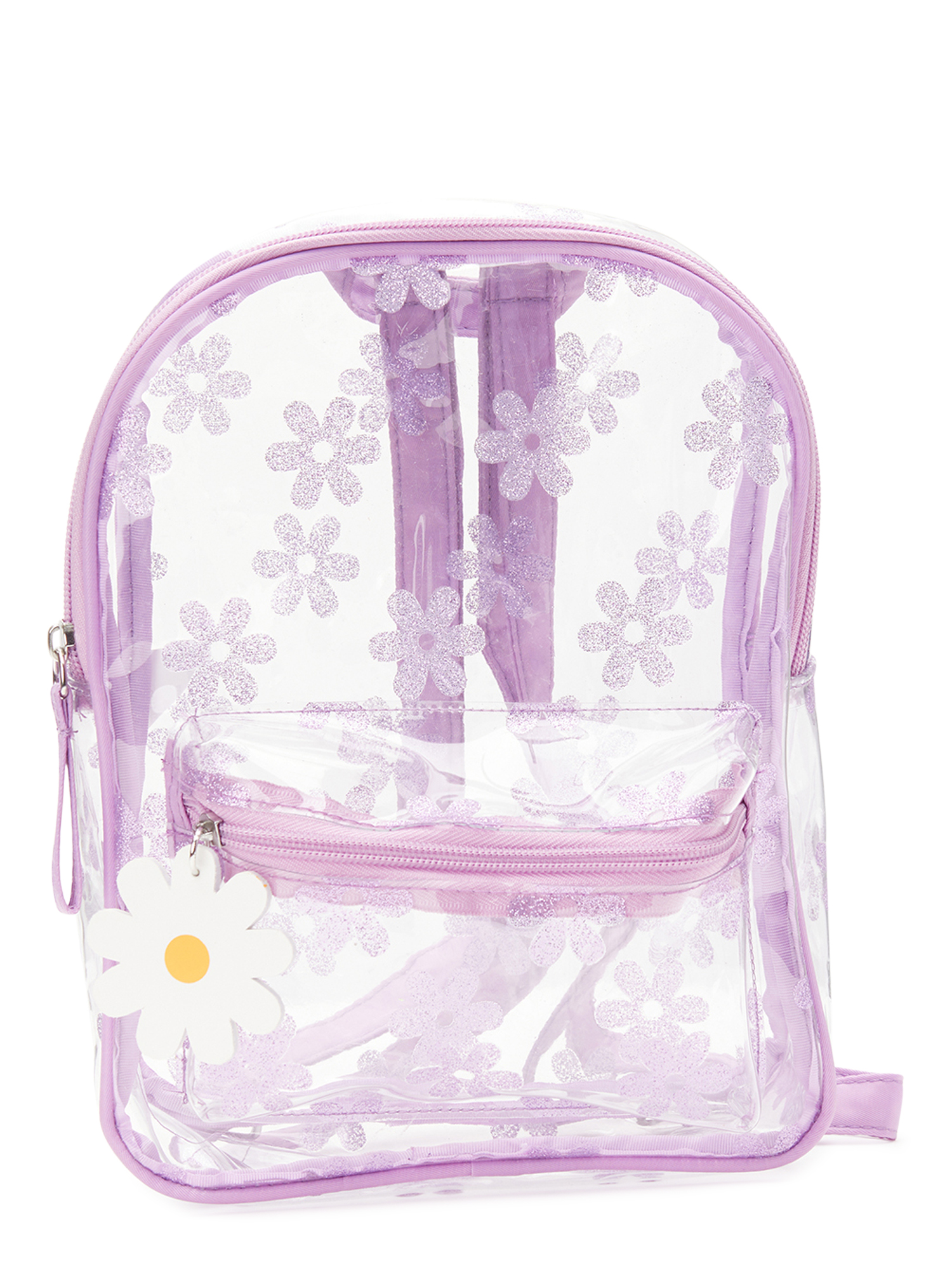 Wonder Nation Children's Daisy Glitter Print Clear Mini Dome Backpack, Purple - image 1 of 5