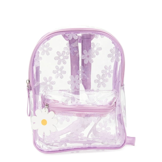 Wonder Nation Children's Daisy Glitter Print Clear Mini Dome Backpack, Purple