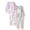 Wonder Nation Cotton Tight Fit Pajamas, 4piece Set (Baby Girls