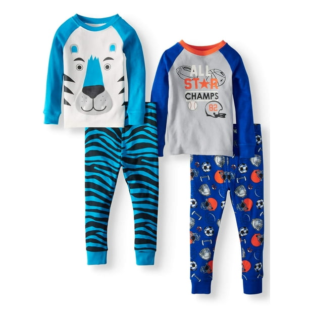 Wonder Nation Cotton Tight Fit Pajamas, 4piece Set (Toddler Boys