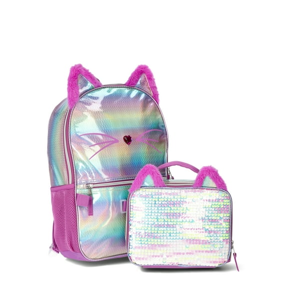 Wonder Nation Critters Rainbow Kitty Girls 17" Backpack and Lunch Bag 2-Piece Set, Multi