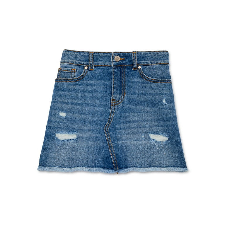 Wonder Nation Girls Destructed Denim Skirt Sizes 4 18 Plus Walmart
