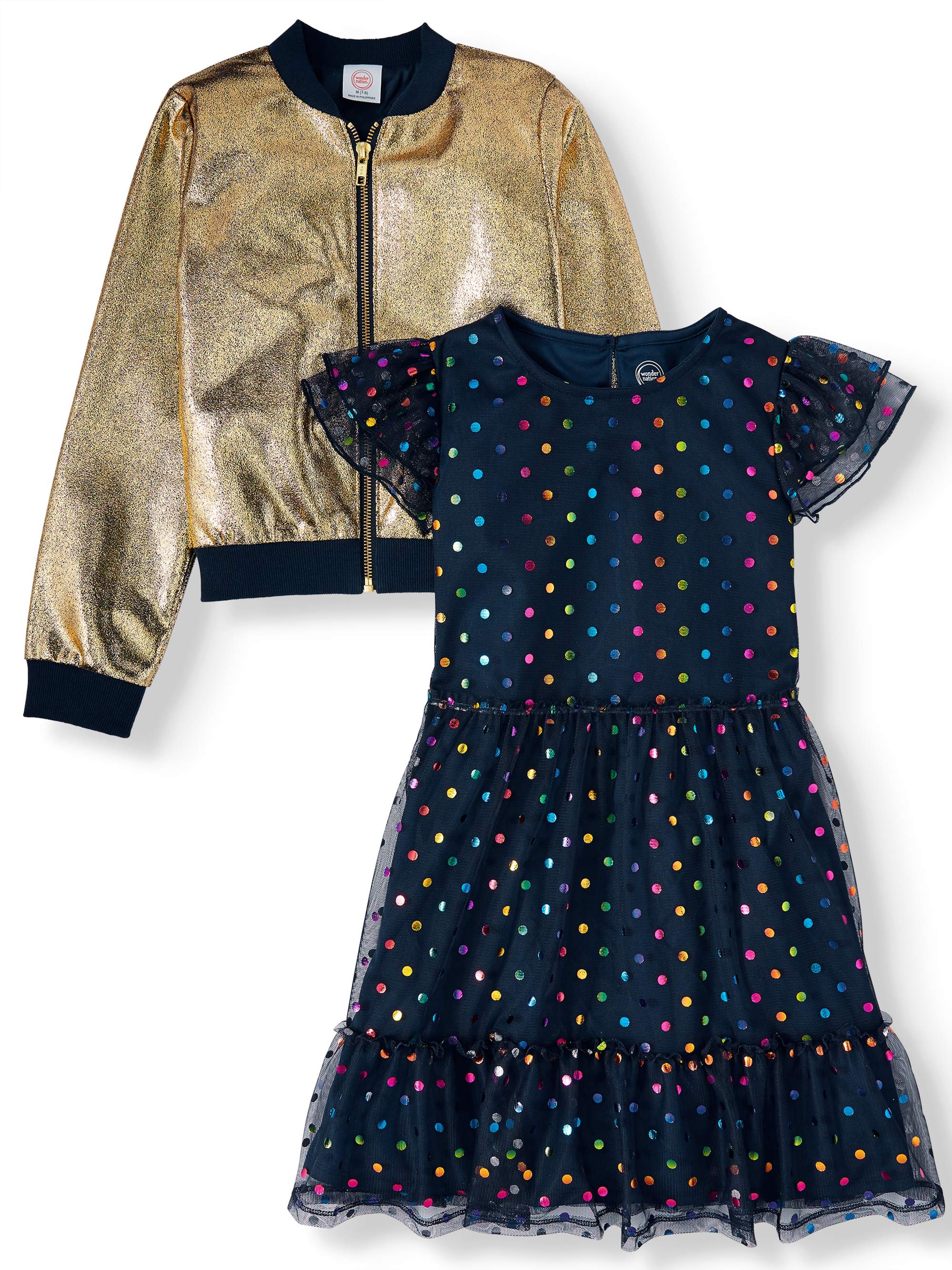 Wonder Nation Dress and Metallic Bomber, 2-Piece Set (Little Girls, Big Girls & Plus) - image 1 of 2