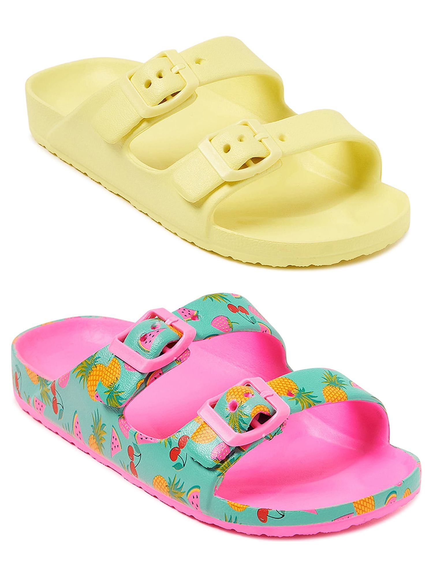 Wonder Nation EVA Beach Footbed Sandal, 2 Pack (Little Girls & Big ...