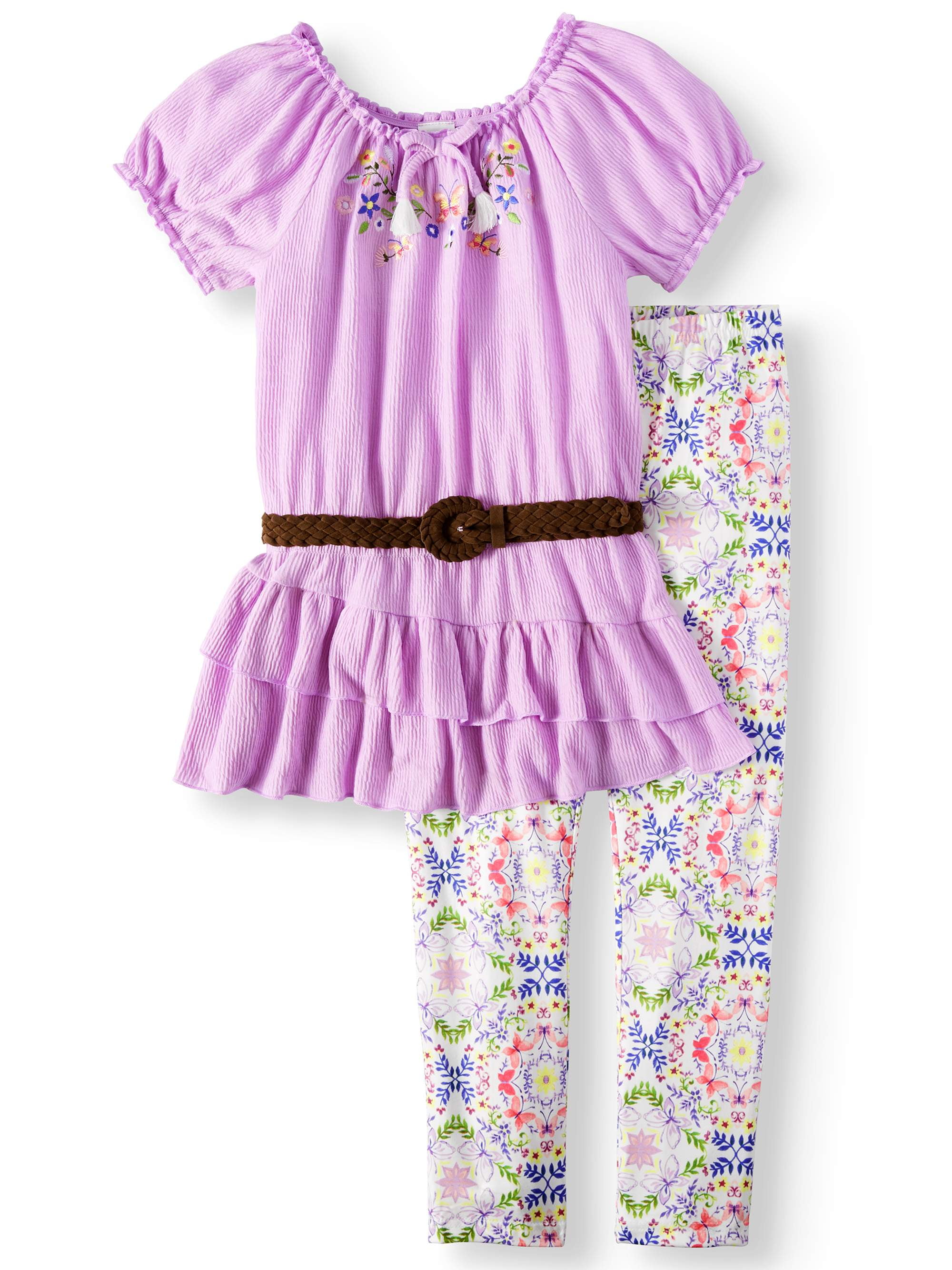Wonder Nation Embroidered Belted Tunic and Legging, 2Piece Outfit Set