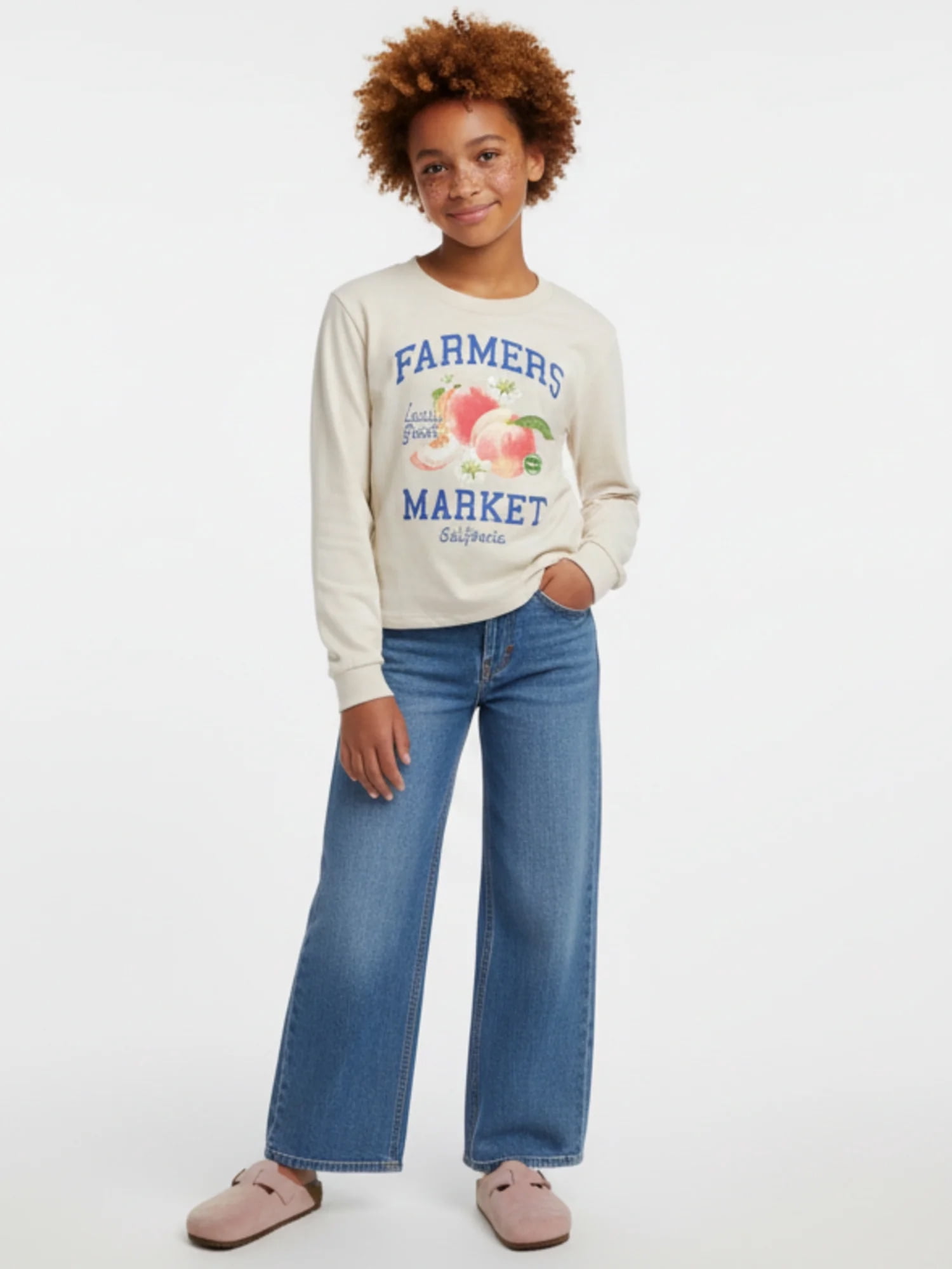 Wonder Nation Girls Farmers Market Long Sleeve Graphic Tee, Sizes 4-16 & Plus