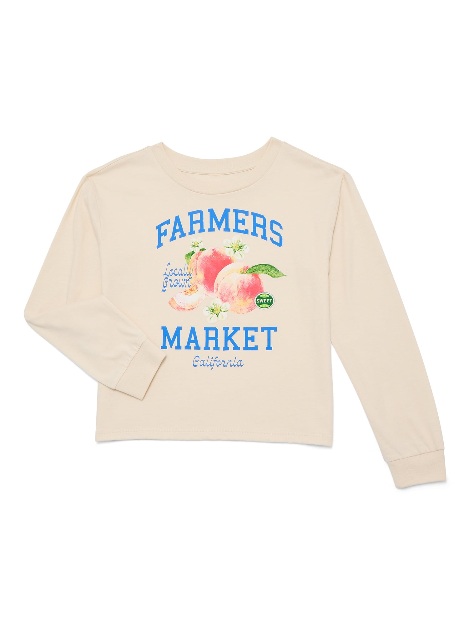 Wonder Nation Girls Farmers Market Long Sleeve Graphic Tee, Sizes 4-16 & Plus