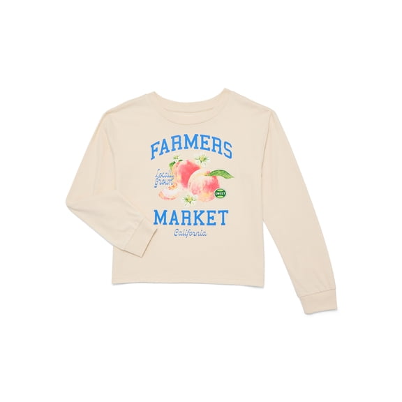 Wonder Nation Farmers Market Girls and Girls Plus Graphic Tee with Long Sleeves, Sizes 4-16P