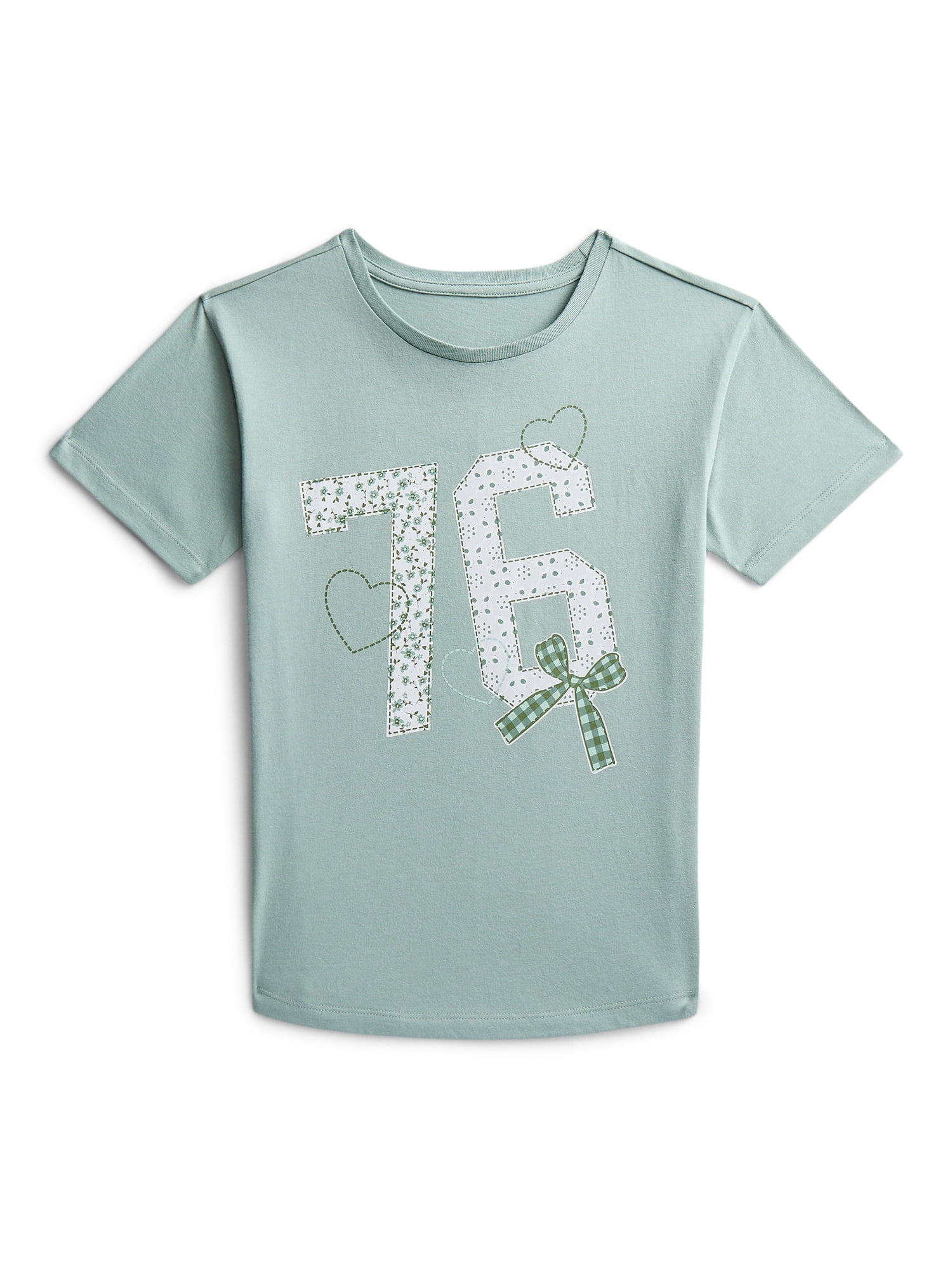 Wonder Nation Girls Faux Applique 76 Graphic Tee with Short Sleeves, Sizes 4-18