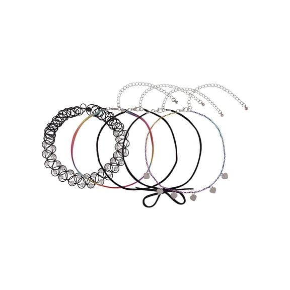 Wonder Nation Female 5pc Silver Tone Rainbow, Heart and Pearl Choker Set