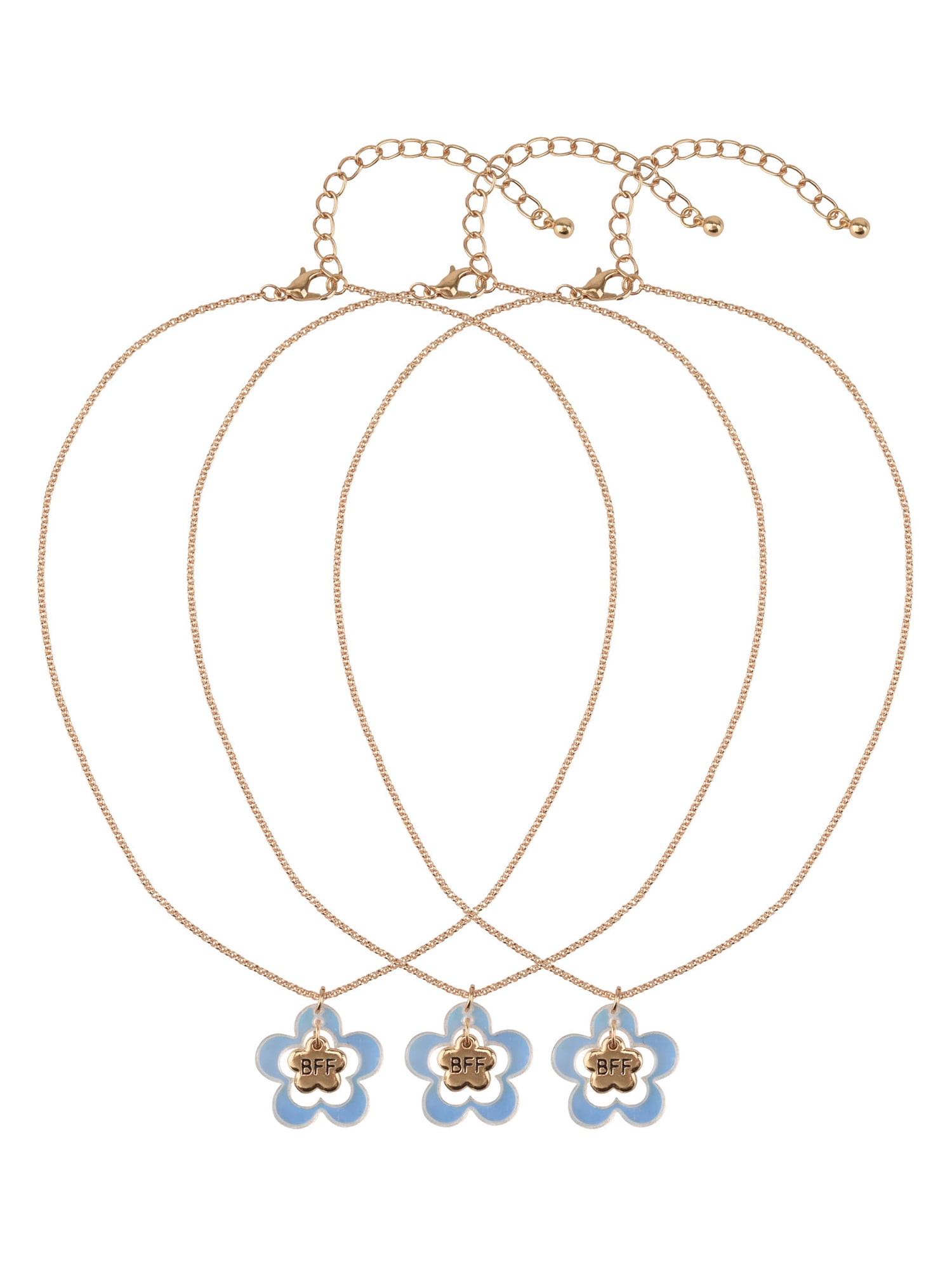 WONDER NATION Female Gold Tone Trio Flower BFF Necklace Set